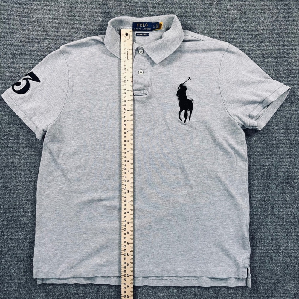 Polo Ralph Lauren Men's L Gray Custom SLIM FIT Big Pony Polo Shirt Preppy Casual - Picture 6 of 9